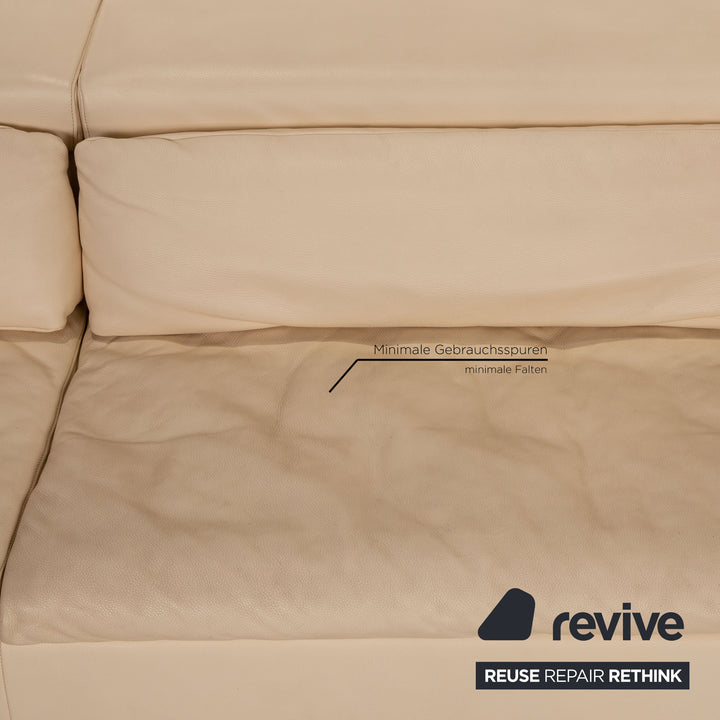 Jori Shiva Leder Sofa Garnitur Creme Ecksofa Hocker Funktion