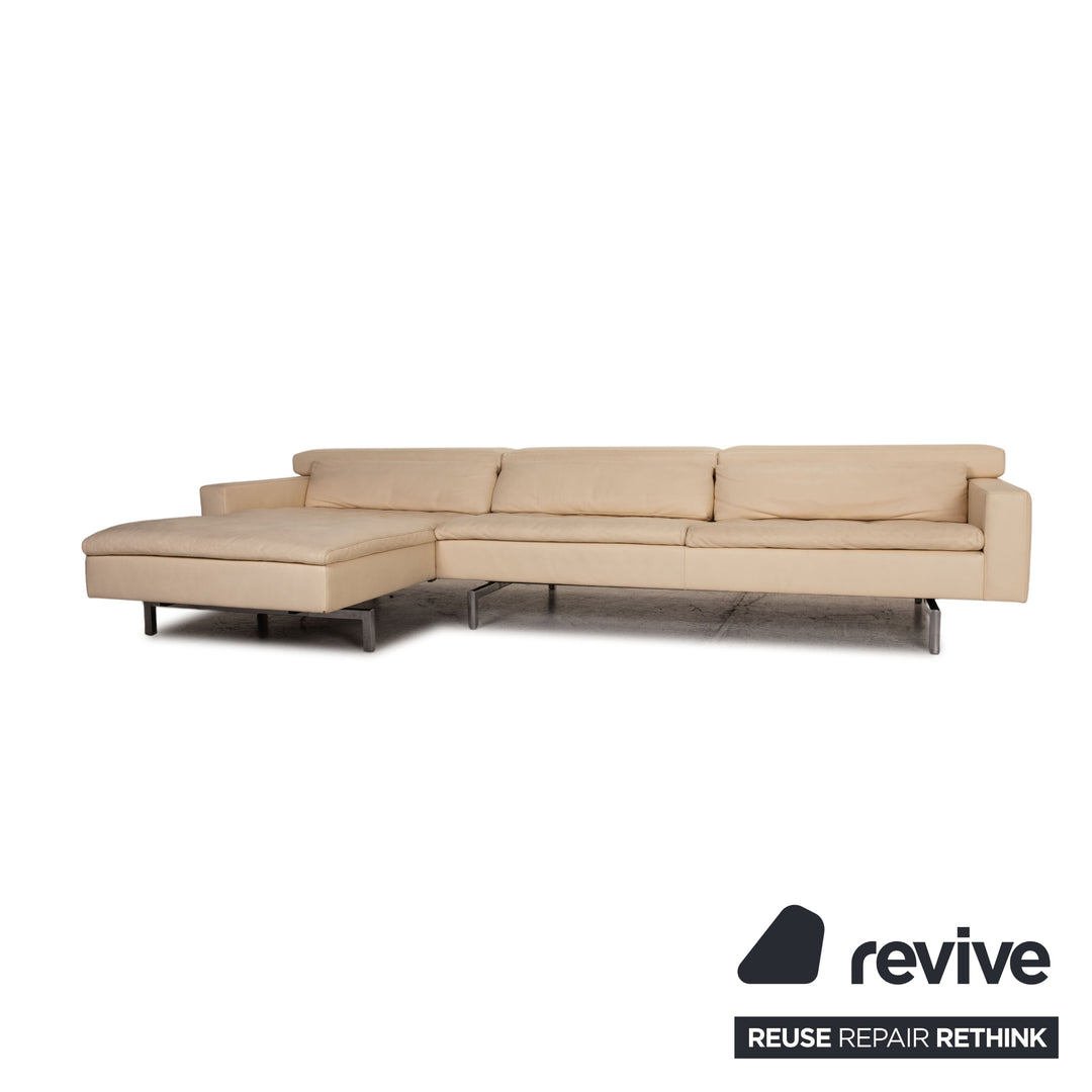 Jori Shiva Leder Sofa Garnitur Creme Ecksofa Hocker Funktion
