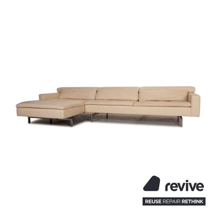 Jori Shiva Leder Sofa Garnitur Creme Ecksofa Hocker Funktion