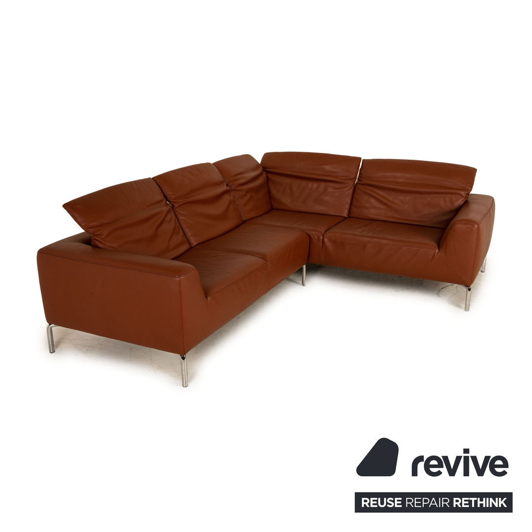 Jori Sienna leather corner sofa brown sofa couch function recamier right