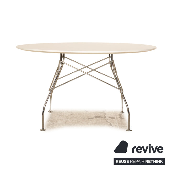Kartell Glossy Wood Dining Table White Metal 129 x 129 cm