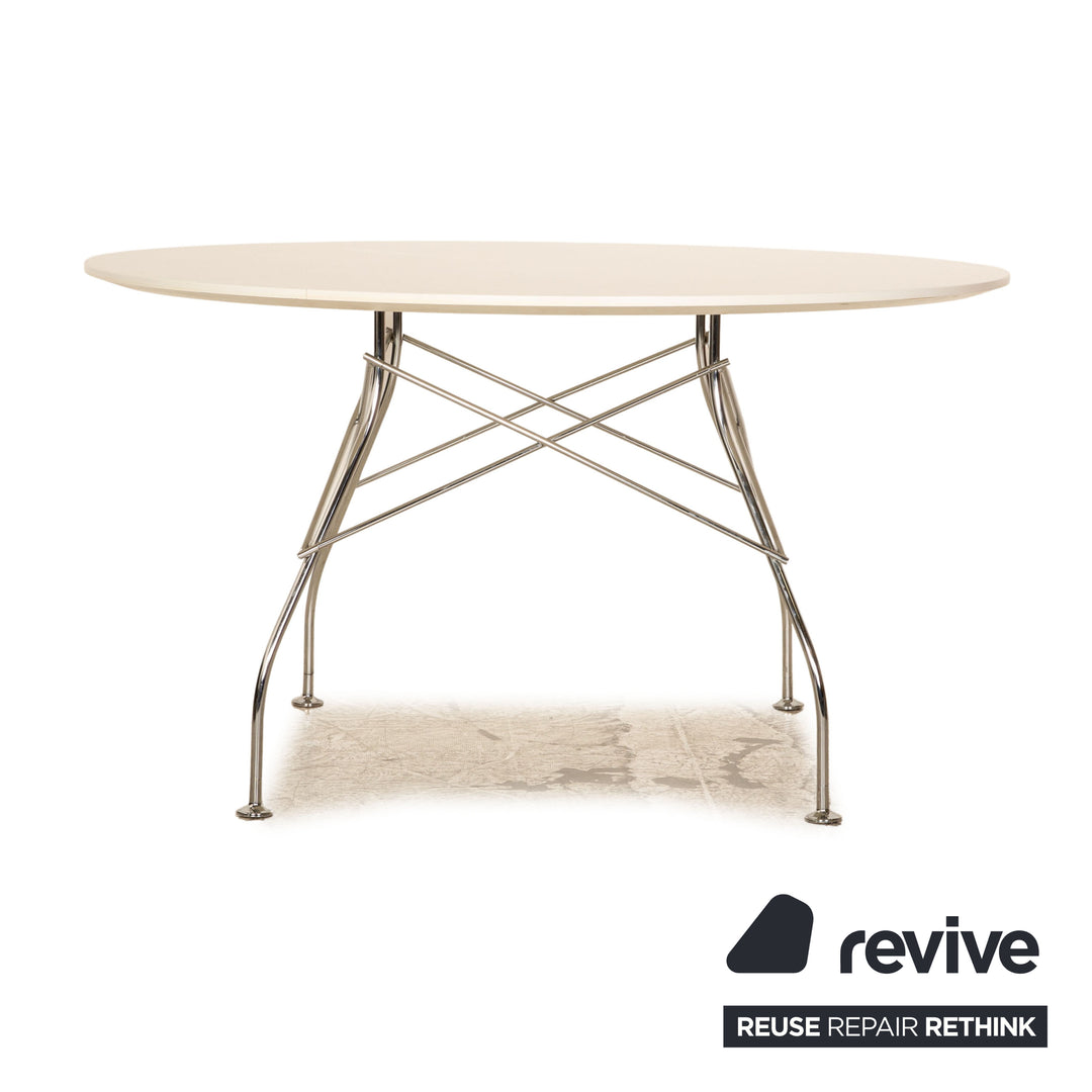 Kartell Glossy Wood Dining Table White Metal 129 x 129 cm