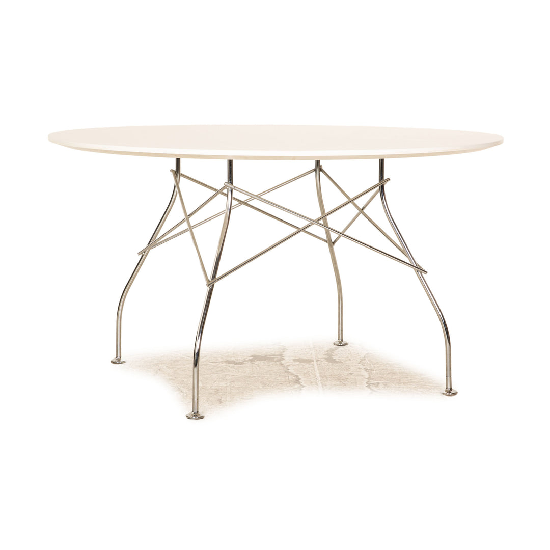 Kartell Glossy Wood Dining Table White Metal 129 x 129 cm