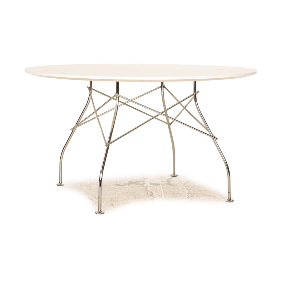 Kartell Glossy Wood Dining Table White Metal 129 x 129 cm