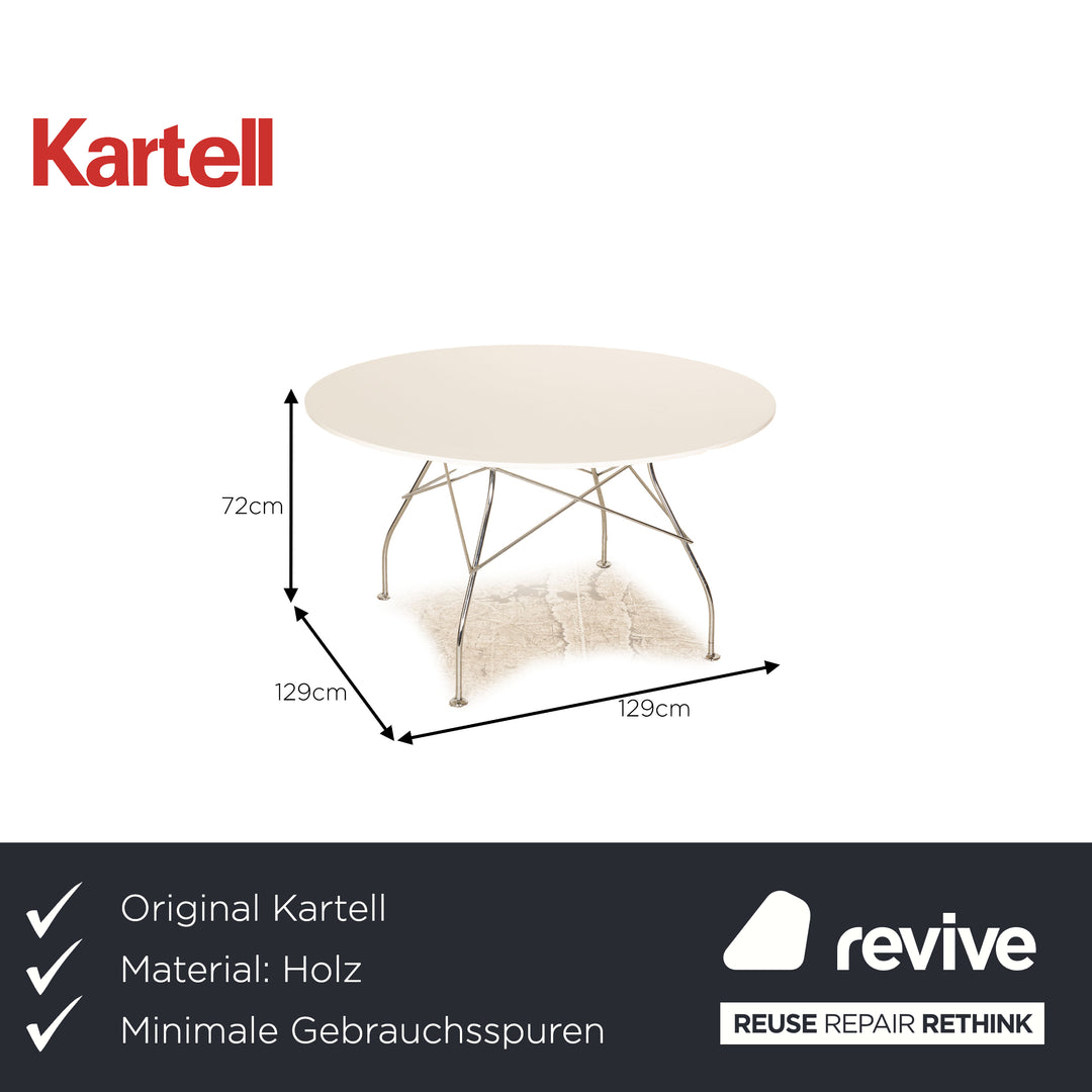 Kartell Glossy Wood Dining Table White Metal 129 x 129 cm