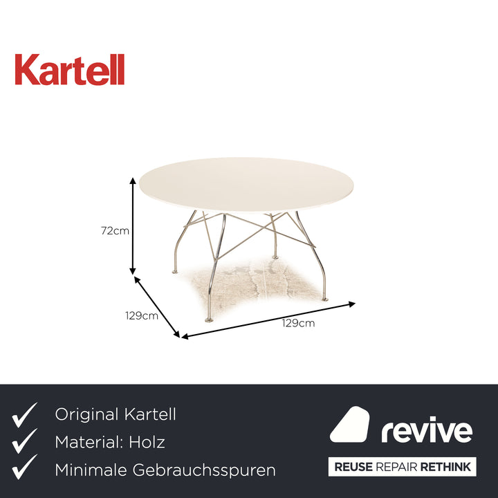 Kartell Glossy Wood Dining Table White Metal 129 x 129 cm
