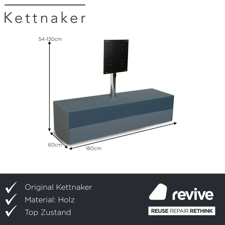 Kettnaker Soma Wooden Sideboard Blue Glass Lowboard TV Cabinet Media Function