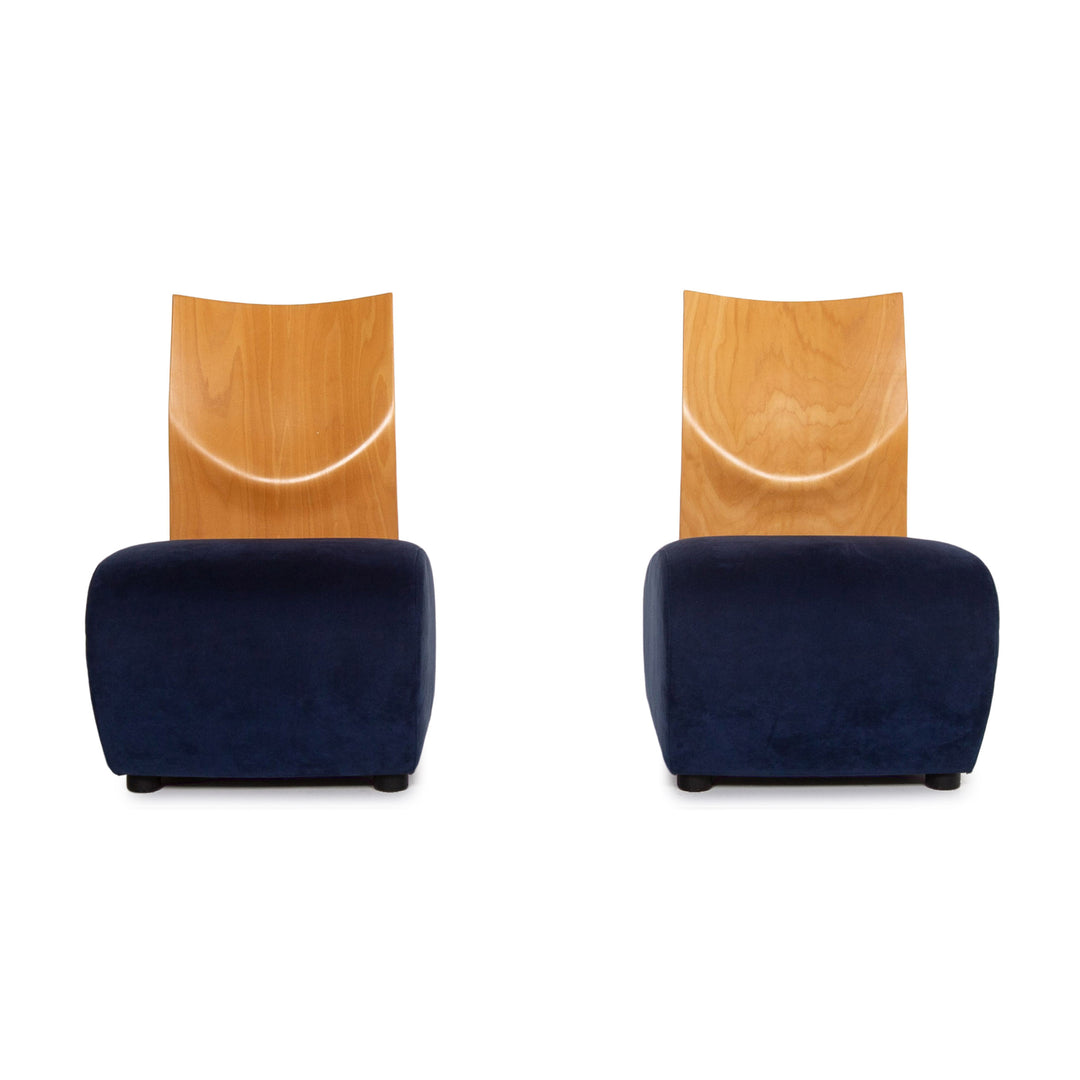 KFF Stoff Holz Sessel Blau 2x Stuhl #13671