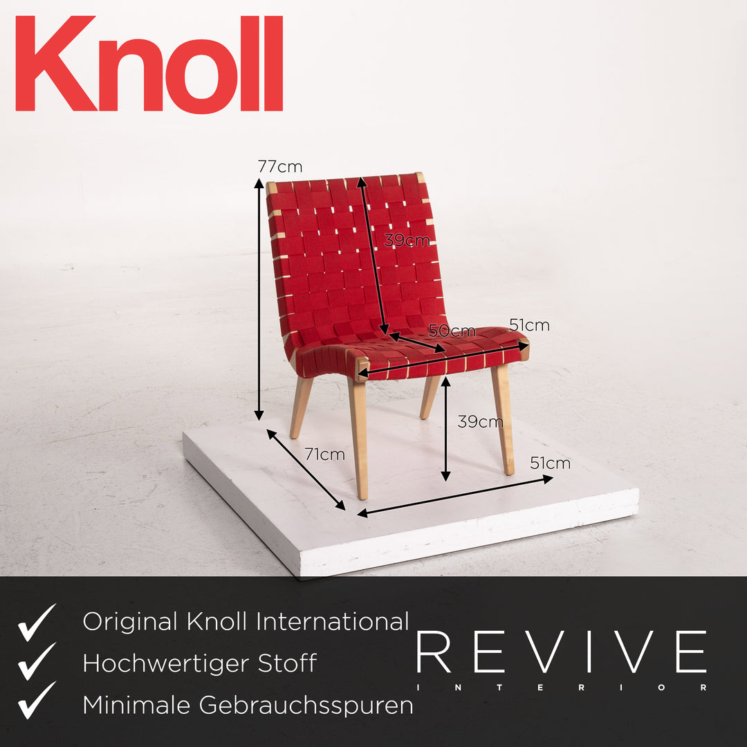 Knoll International Risom Lounge Chair Fabric Chair Red Armchair #14922