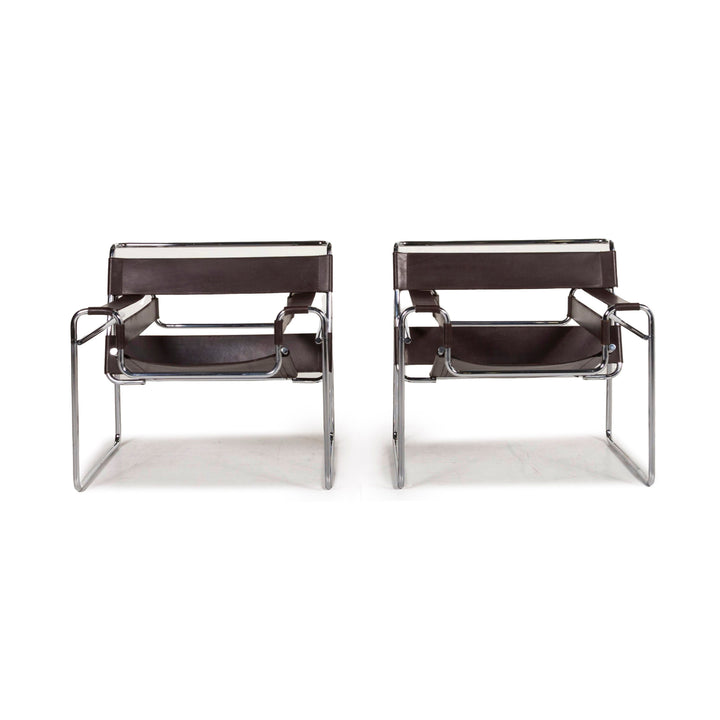 Knoll International Wassily Chair leather armchair set brown dark brown 2x chair Marcel Breuer #12715