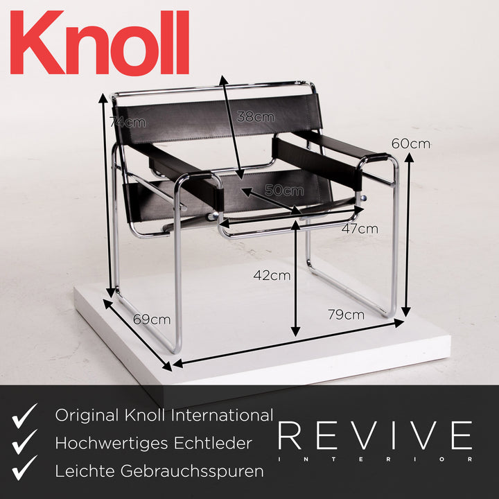 Knoll International Wassily Chair Leather Armchair Set Black Set #14270