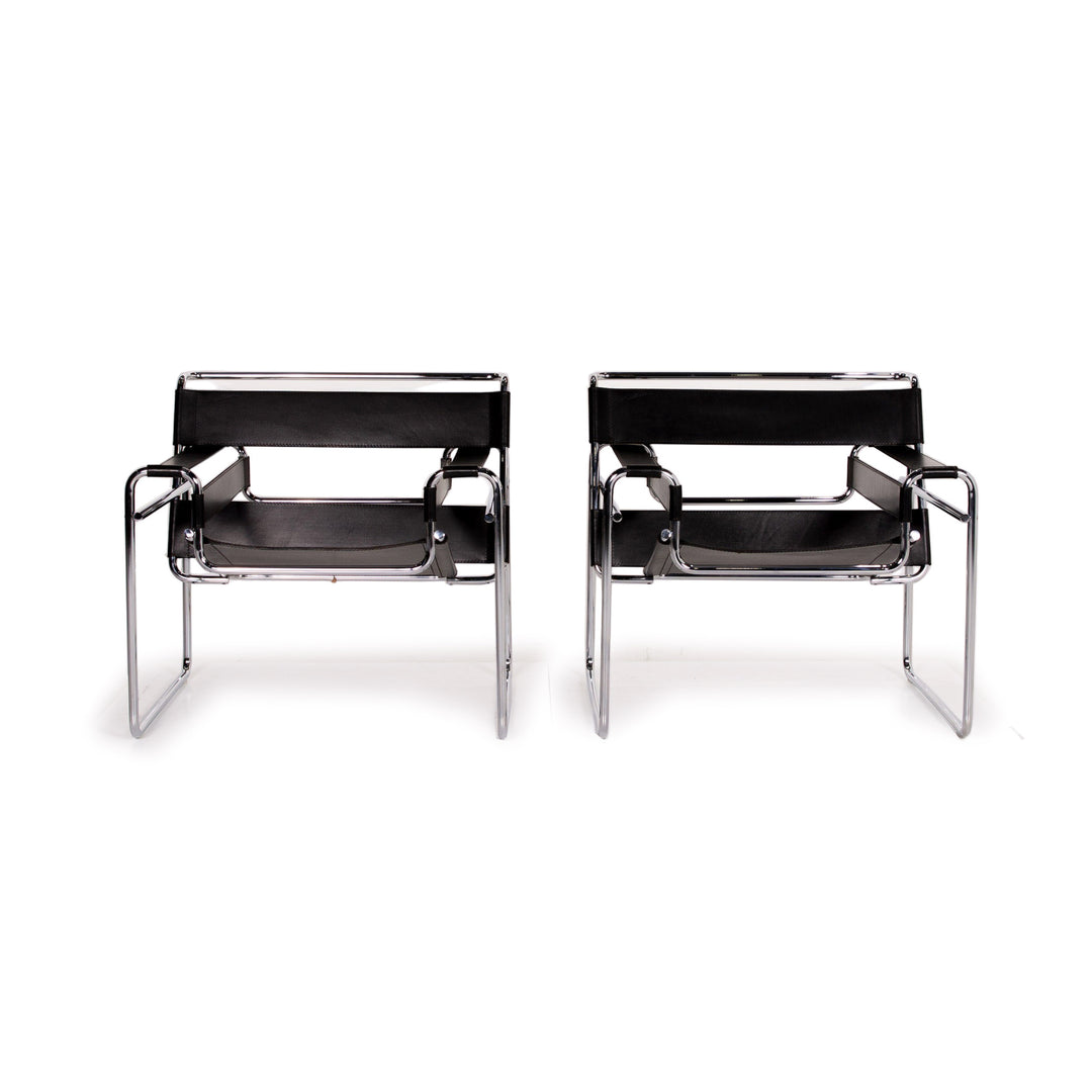 Knoll International Wassily Chair Leather Armchair Set Black Set #14270