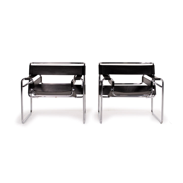 Knoll International Wassily Chair Leather Armchair Set Black Set #14270