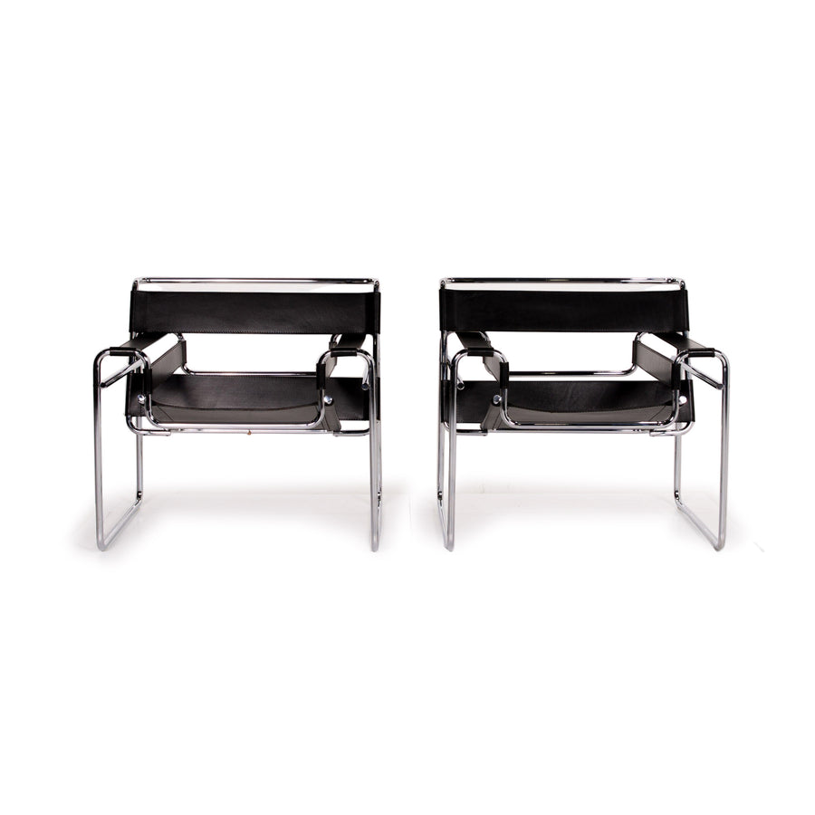 Knoll International Wassily Chair Leather Armchair Set Black Set #14270