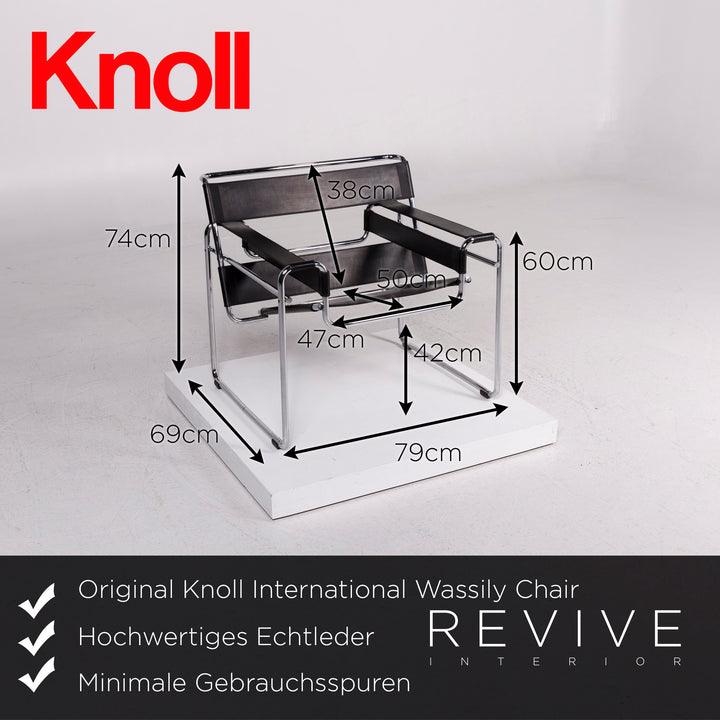 Knoll International Wassily Chair Leder Sessel Schwarz Stuhl Marcel Breuer #12137