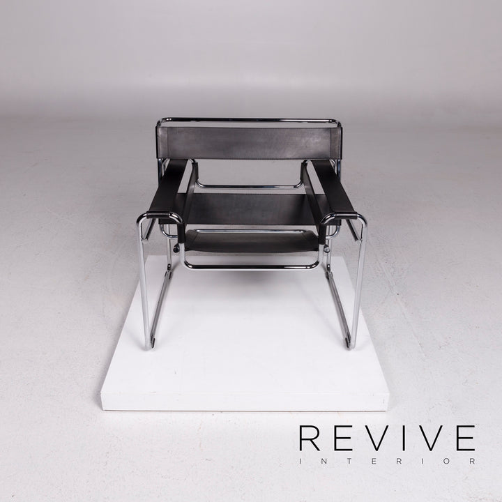 Knoll International Wassily Chair Leder Sessel Schwarz Stuhl Marcel Breuer #12137