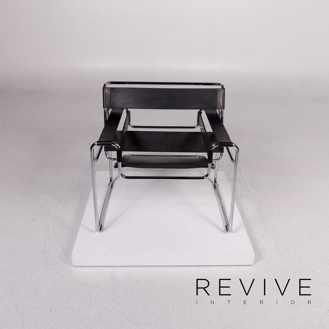 Knoll International Wassily Chair Leder Sessel Schwarz Stuhl Marcel Breuer #12137