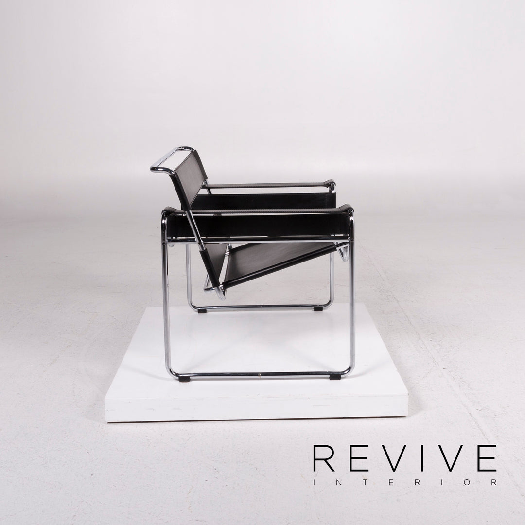 Knoll International Wassily Chair Leder Sessel Schwarz Stuhl Marcel Breuer #12137