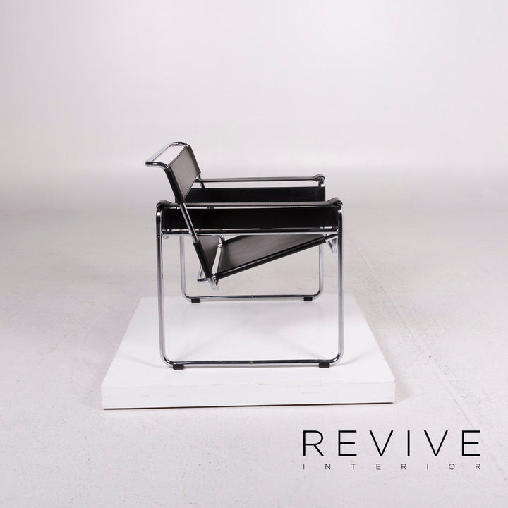 Knoll International Wassily Chair Leder Sessel Schwarz Stuhl Marcel Breuer #12137