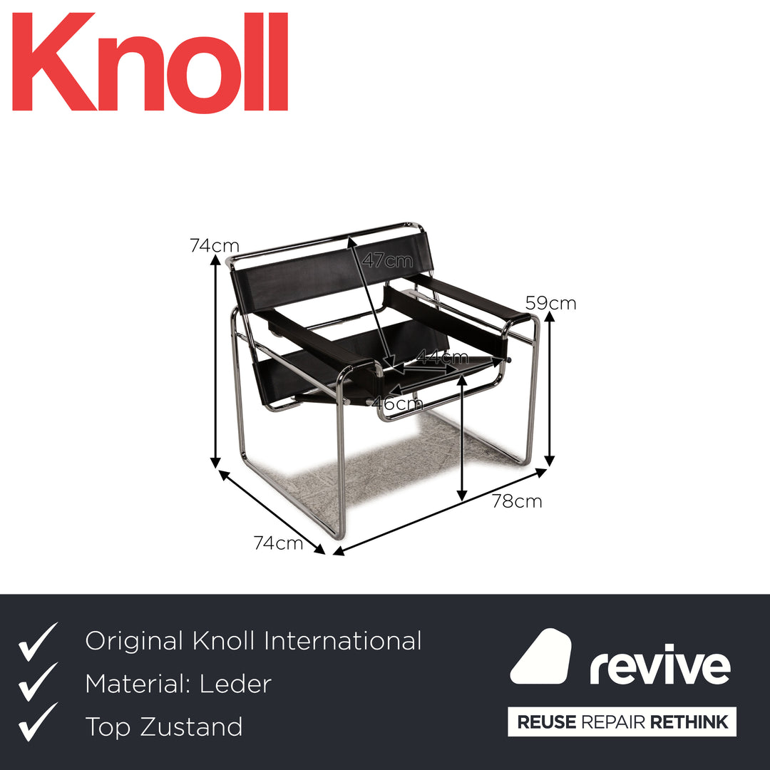 Knoll International Wassily Chair Leather Armchair Black Chair Marcel Breuer