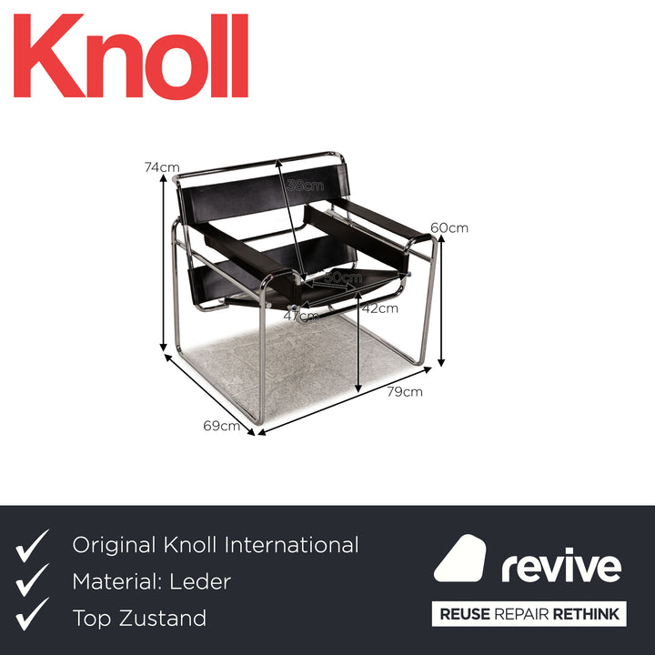 Knoll International Wassily Chair Leather Armchair Black Chair Marcel Breuer