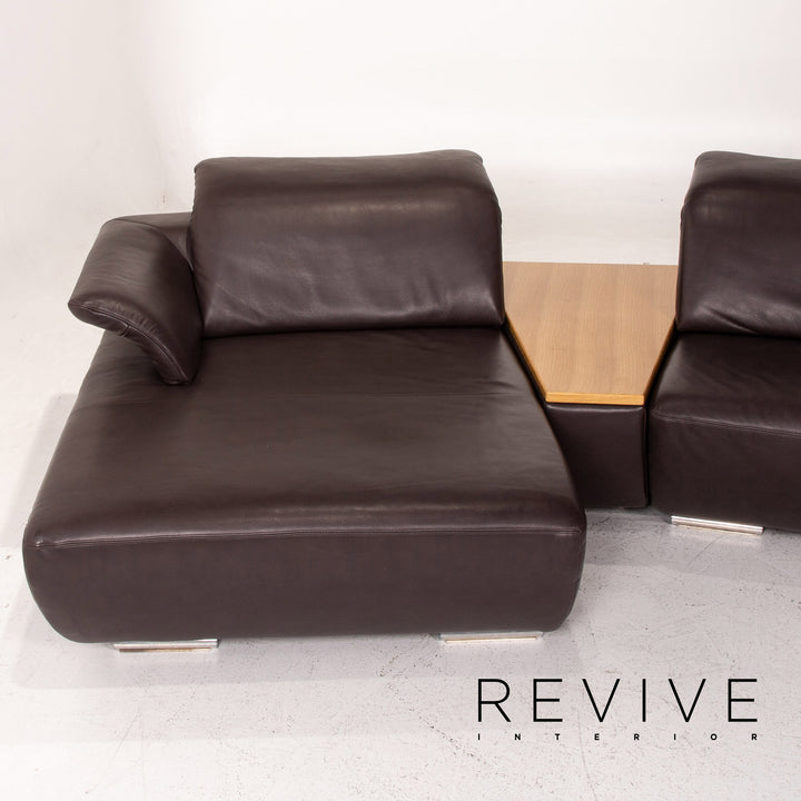Koinor Avanti Leather Corner Sofa Brown Dark Brown Wood Function Sofa Couch #14874