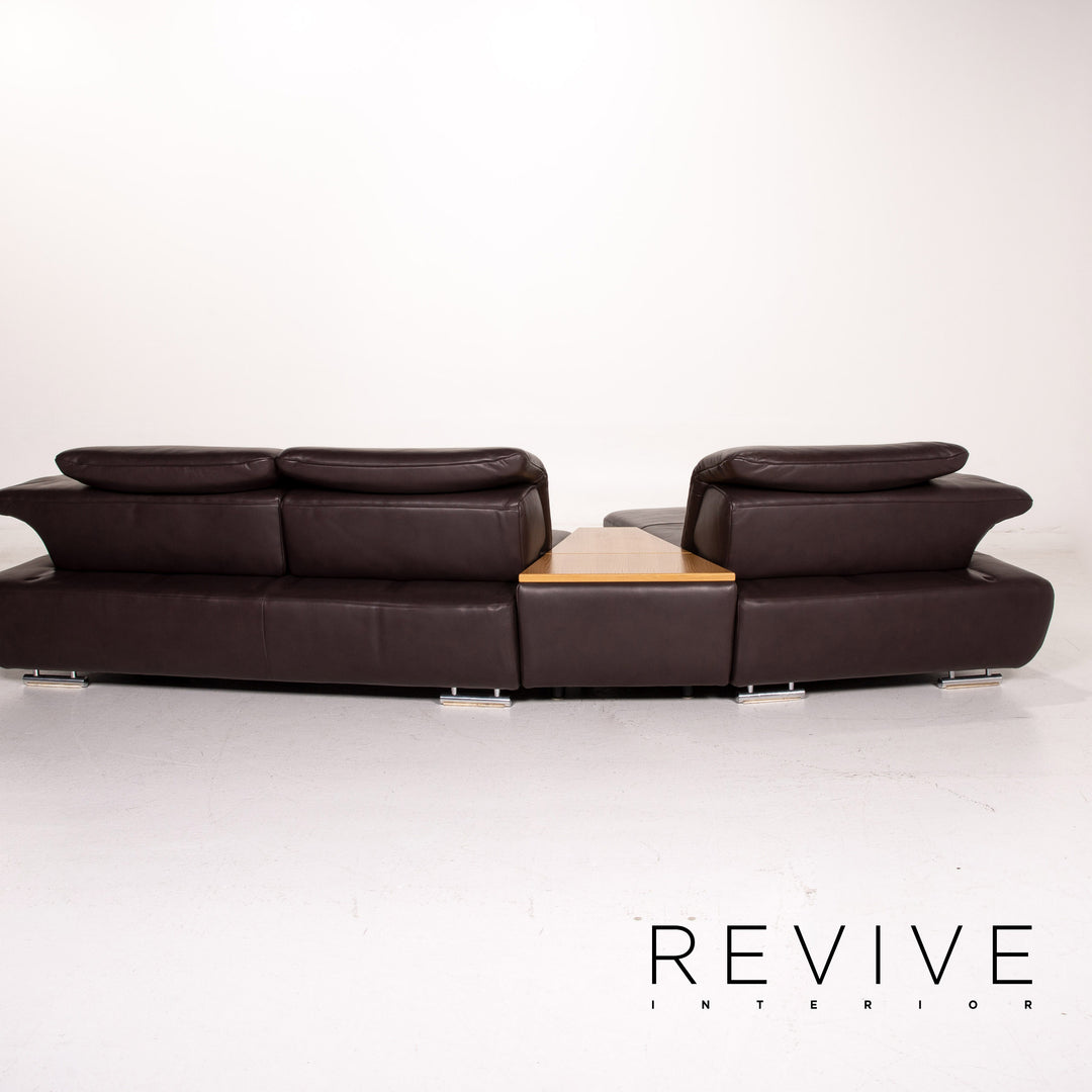 Koinor Avanti Leather Corner Sofa Brown Dark Brown Wood Function Sofa Couch #14874