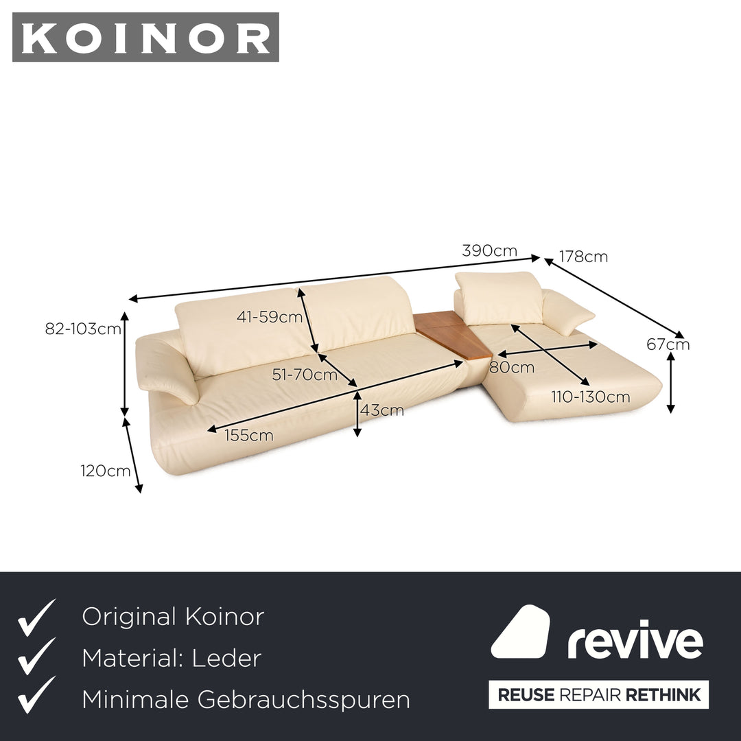 Koinor Avanti leather corner sofa cream sofa couch function chaise longue right
