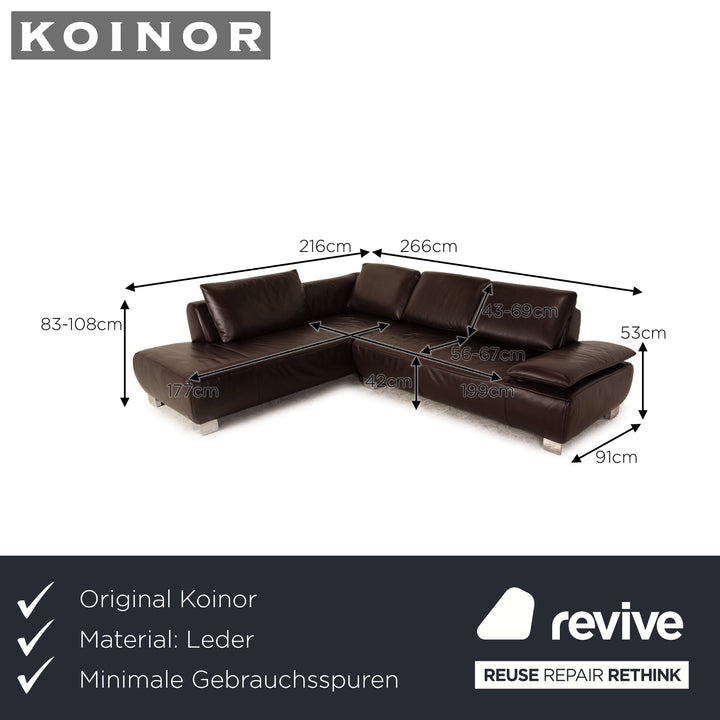 Koinor Bavero leather corner sofa brown sofa couch function recamier left