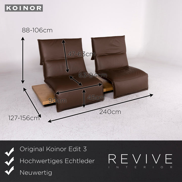 Koinor Edit 3 leather sofa brown wood two-seater swivel function relax function couch #9688