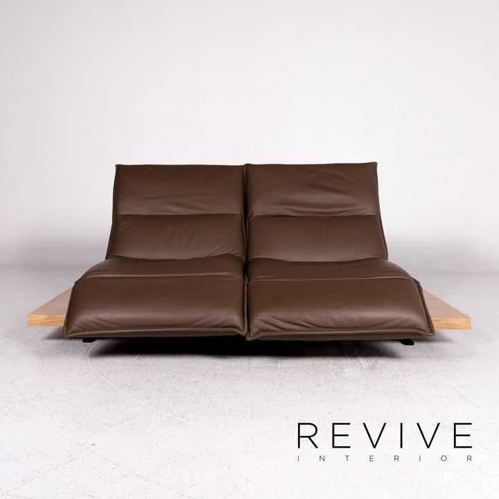 Koinor Edit 3 Leder Sofa Braun Holz Zweisitzer Drehfunktion Relax Funktion Couch #9688