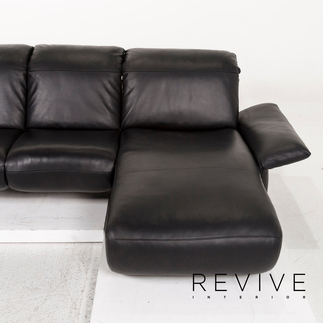 Koinor Elena Leather Corner Sofa Black Function Couch #12342