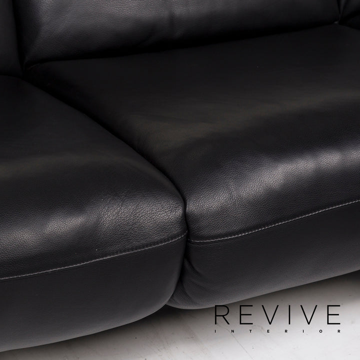 Koinor Elena Leather Corner Sofa Black Function Couch #12342