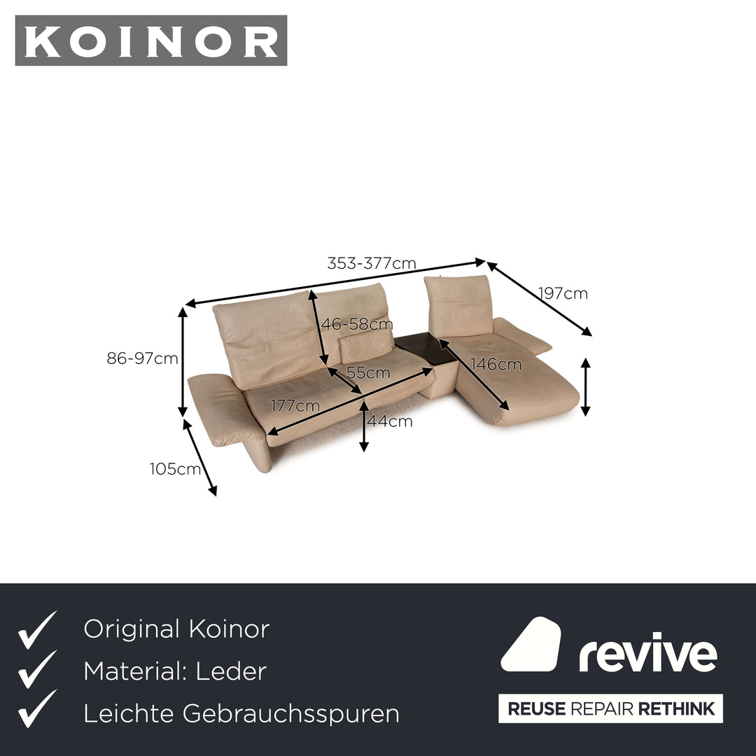 Koinor Elena leather sofa cream three-seater couch function relax function