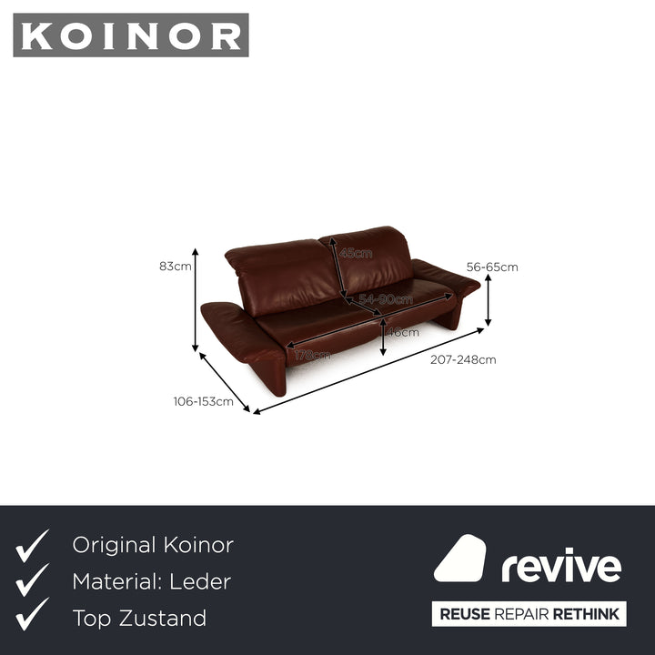 Koinor Elena leather sofa wine red three-seater couch function relax function