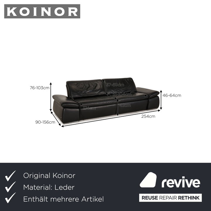 Koinor Evento Leder Sofa Garnitur Schwarz Zweisitzer Hocker