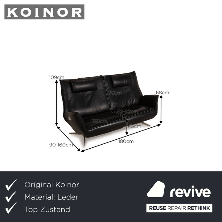 Koinor Evita Leder Sofa Schwarz Zweisitzer Couch elektr. Funktion