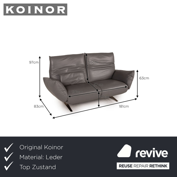 Koinor Exo 2 Leather Sofa Gray Two Seater Couch