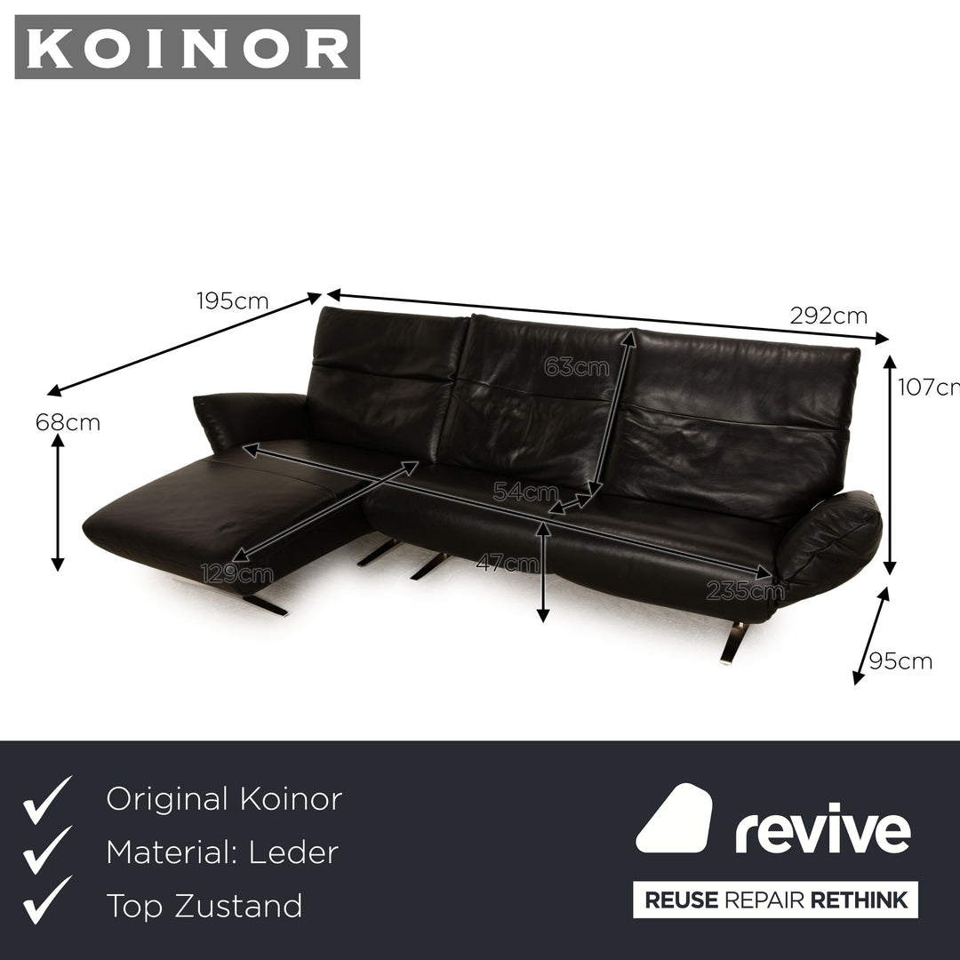 Koinor Exo Leather Corner Sofa Black Electric Function Recamiere Left