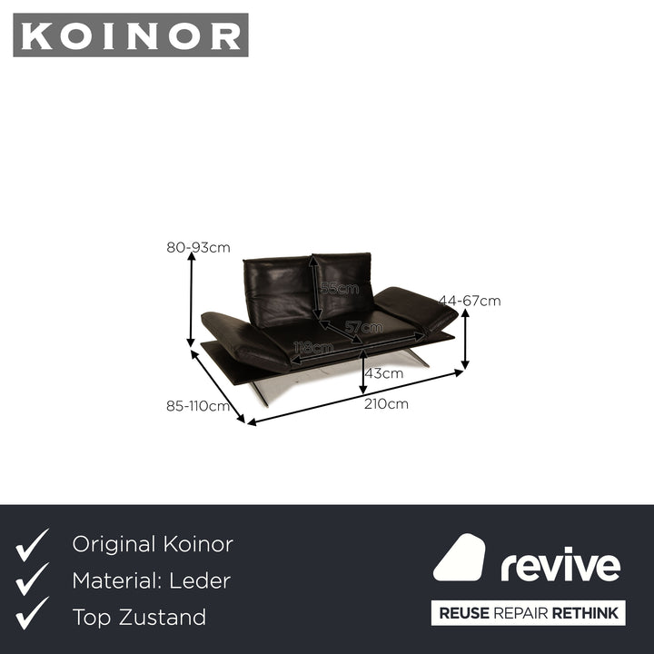 Koinor Francis Leder Zweisitzer Schwarz Sofa Couch Funktion