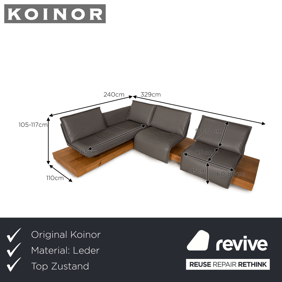 Koinor Free Motion Edit 3 Leder Ecksofa Grau Sofa Couch Holz Funktion