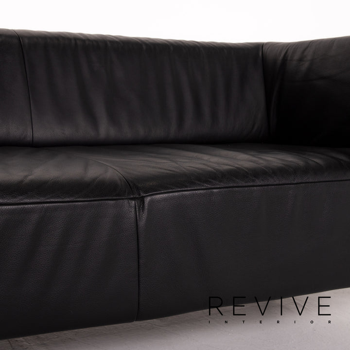 Koinor Genesis Leather Sofa Black Four Seater Couch #13714