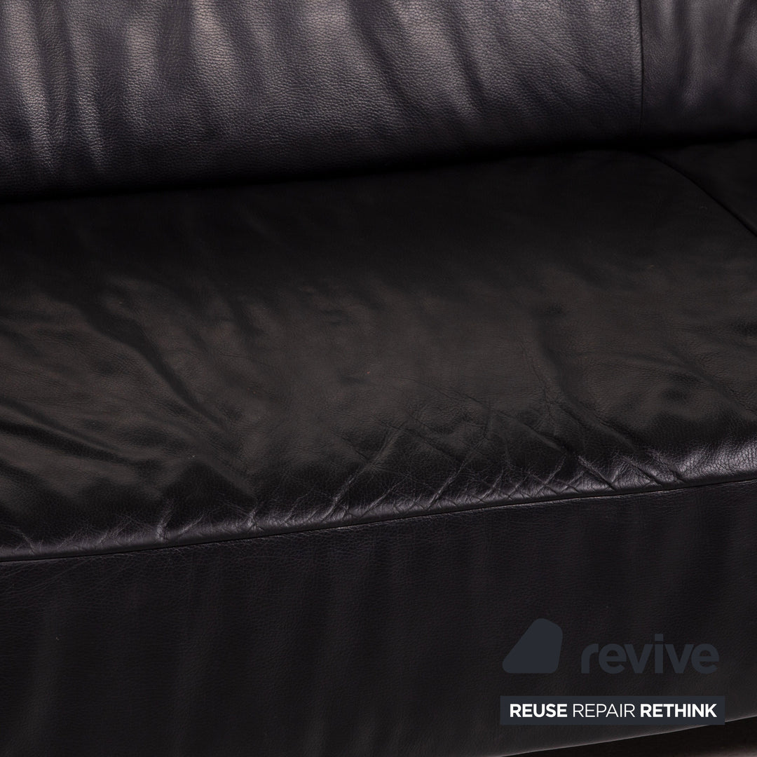 Koinor Genesis Leder Sofa Schwarz Viersitzer Couch #14772