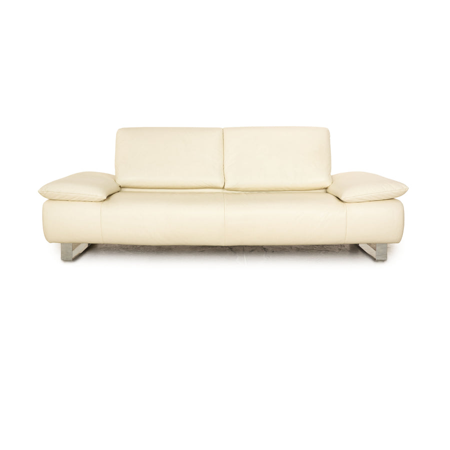 Koinor Goya Leather Three Seater Cream Sofa Couch Manual Function