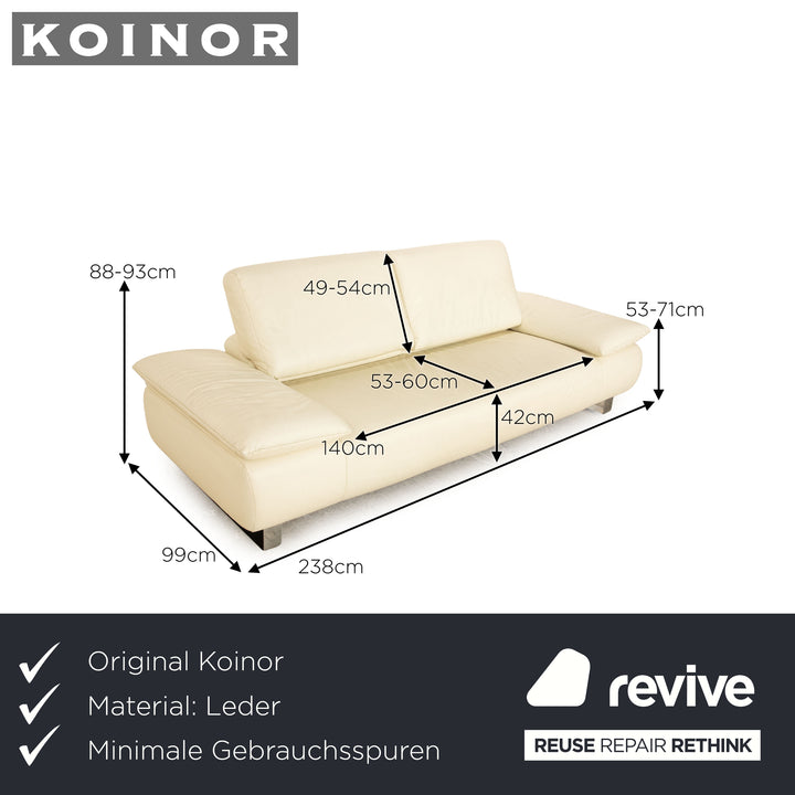 Koinor Goya Leather Three Seater Cream Sofa Couch Manual Function