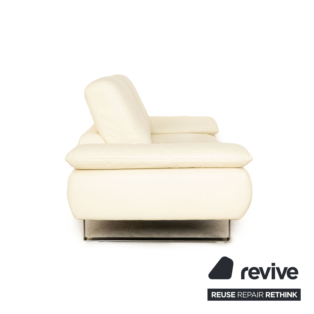 Koinor Goya Leather Three Seater Cream Sofa Couch Manual Function