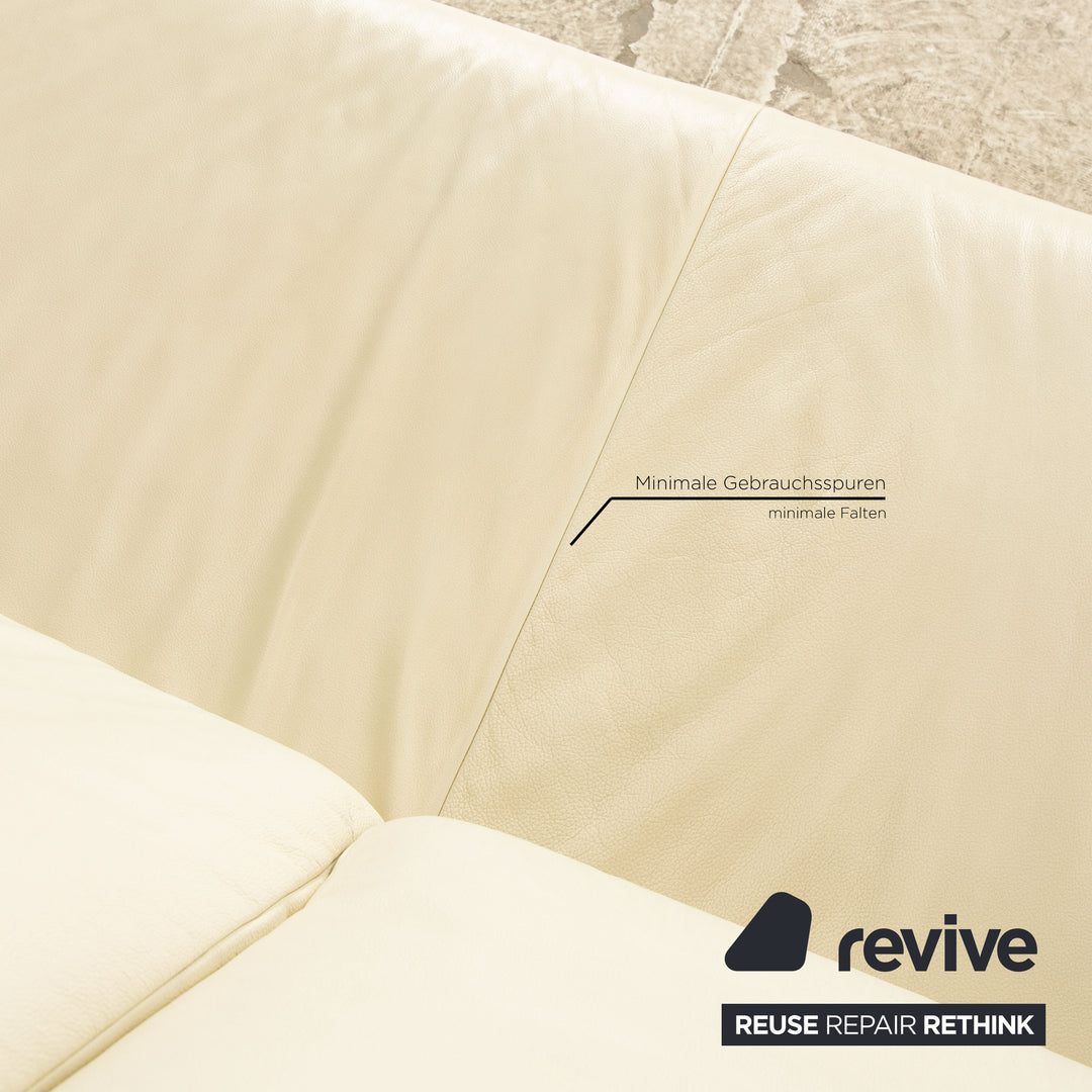 Koinor Goya Leather Three Seater Cream Sofa Couch Manual Function
