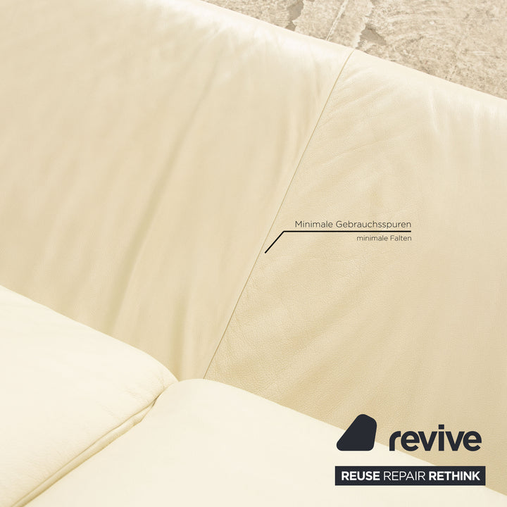 Koinor Goya Leather Three Seater Cream Sofa Couch Manual Function