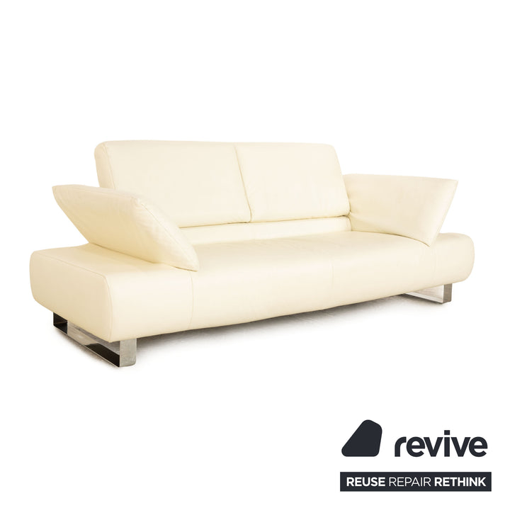 Koinor Goya Leather Three Seater Cream Sofa Couch Manual Function