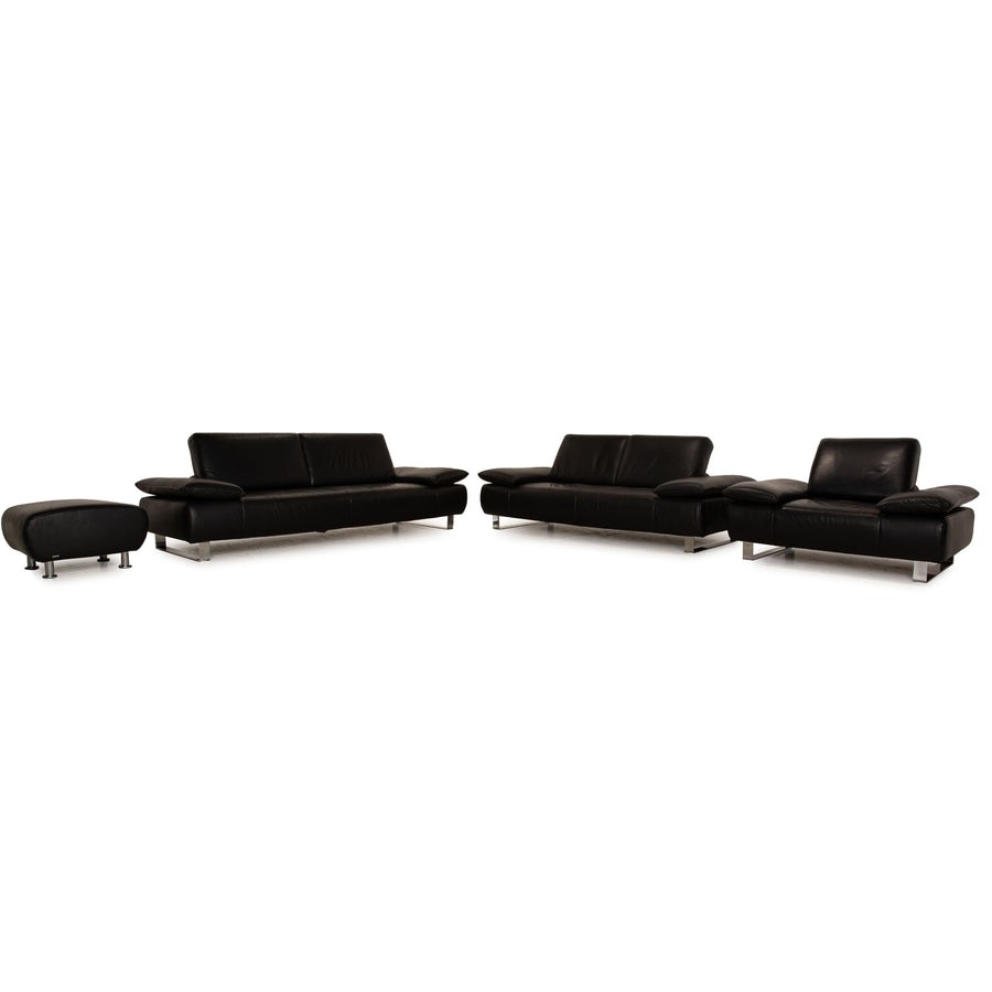 Koinor Goya Leder Sofa Garnitur Schwarz Dreisitzer Zweisitzer Hocker Sessel Couch manuelle Funktion
